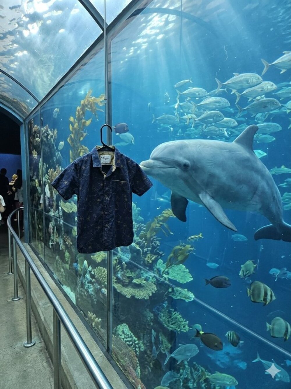 Voyage Boys Size 6 Navy Blue Short Sleeve Shark & Ocean Print Button Down Shirt